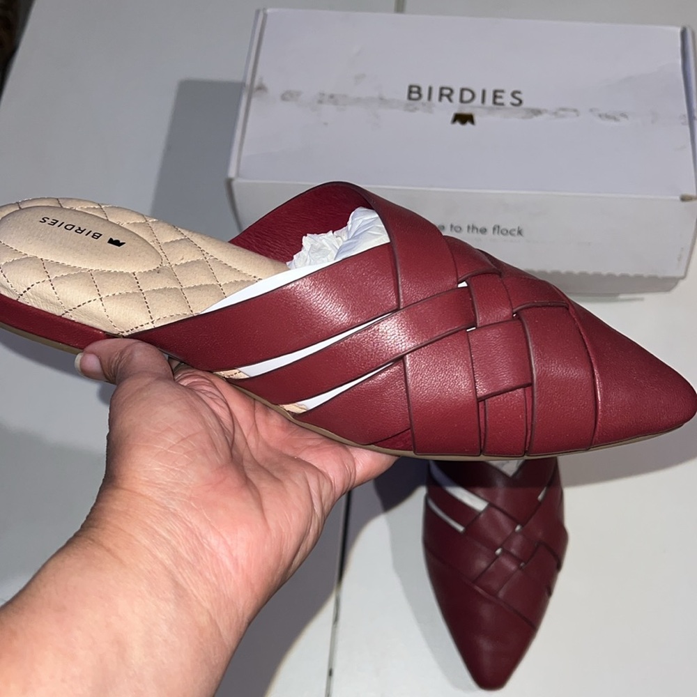 Birdies The Dove Burgundy Crossed leather Slip-On Flats 9.5 - Picture 4 of 13